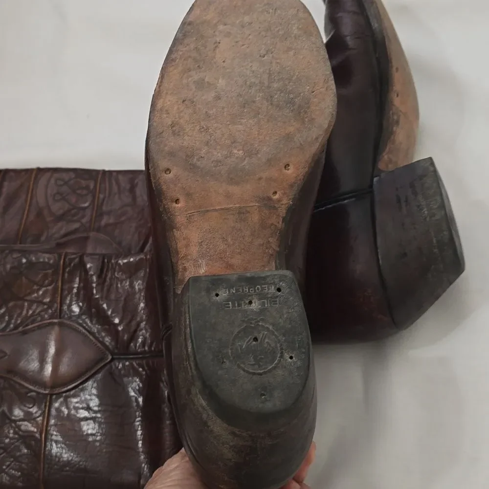 VTG Lucchese Biltrite men's Brown Leather Square Toe Cowboy‎ Boots 9.5D Western